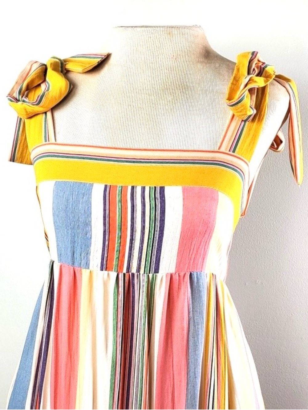 BT TOGETHER Multicolor Striped Top Smocked Bodice and Tie-up Shoulder Straps